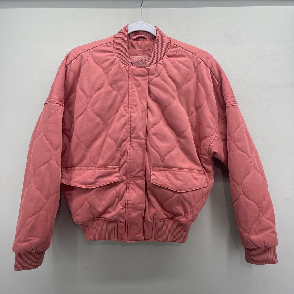 Universal Thread Womens‎ XS Coral Pink Quilted Puffer Bomber Zip Up Jacket